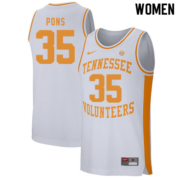 Women #35 Yves Pons Tennessee Volunteers College Basketball Jerseys Sale-White
